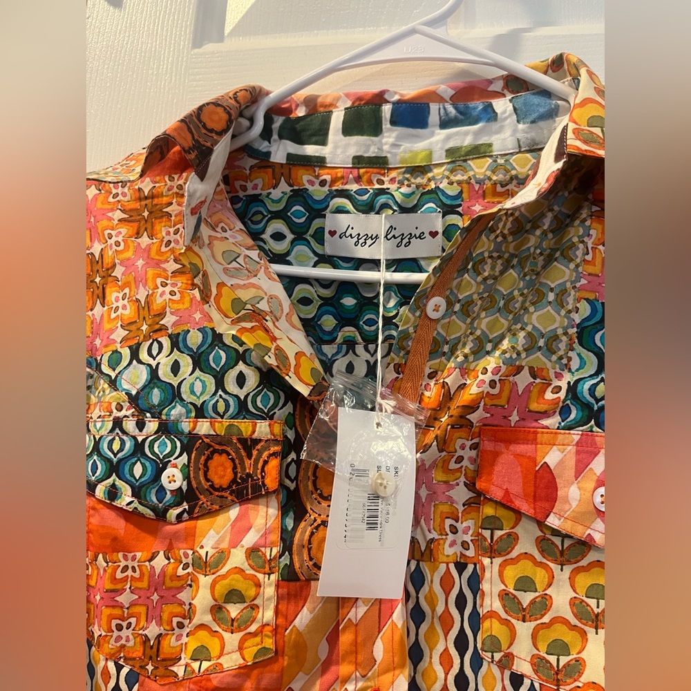 NWT Rome Multiple Patchwork Print button down dress size Small bin2 - Picture 3 of 6